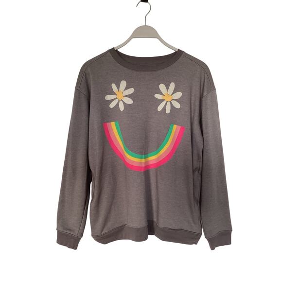Natural life boho comfy retro casual smiley face sweatshirt with pockets small - Picture 2 of 9